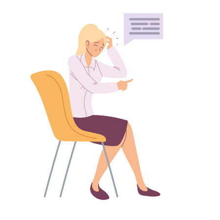 Businesswoman cartoon with headache on chair with bubble design, business and management theme Vector illustrationのイラスト素材