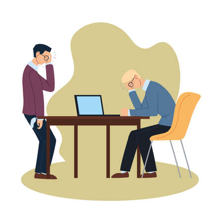 Businessmen cartoons with headache and desk design, business and management theme Vector illustrationのイラスト素材