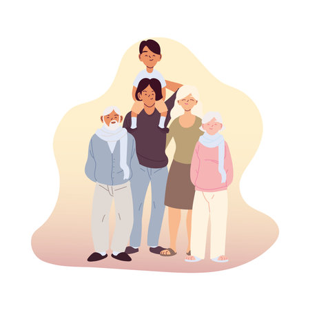 Mother father and son with grandparents cartoons design, Family relationship and generation theme...