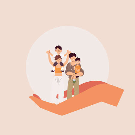 Mother father and sons cartoons on hand design, Family relationship and generation theme Vector illustrationのイラスト素材