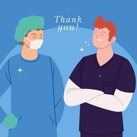 men doctors with uniforms design of medical care and covid 19 virus theme Vector illustrationのイラスト素材
