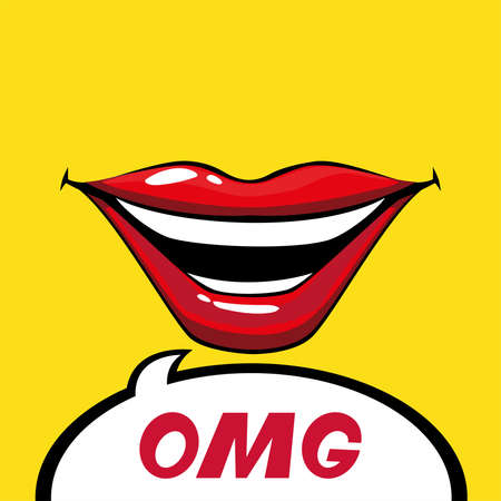 female and red pop art mouth with omg bubble design of retro lips expression character theme Vector illustrationのイラスト素材