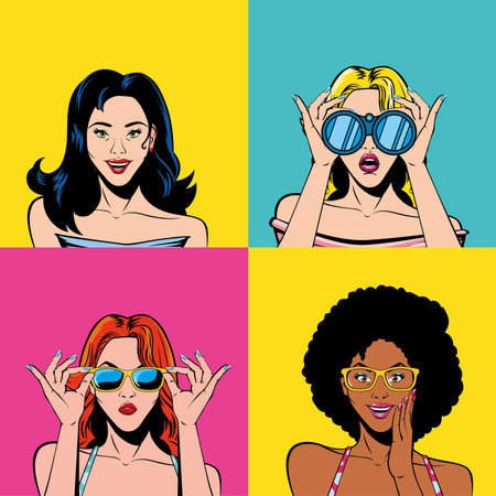 retro women cartoons inside frames design, Pop art vintage and fashion theme Vector illustration