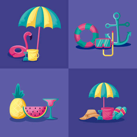 summer holiday poster with float flemish and icons vector illustration designのイラスト素材