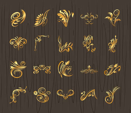 set of elegant floral ornaments gold vector illustration designのイラスト素材