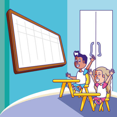 cute little students in the classroom vector illustration designのイラスト素材