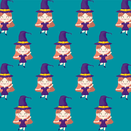pattern of girl disguised as a witch vector illustration designのイラスト素材