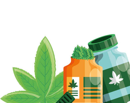 cannabis bottle with leaf plant vector illustration designのイラスト素材