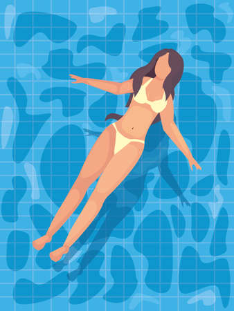 woman wearing bikini in the pool - summer time vacations vector illustrationのイラスト素材