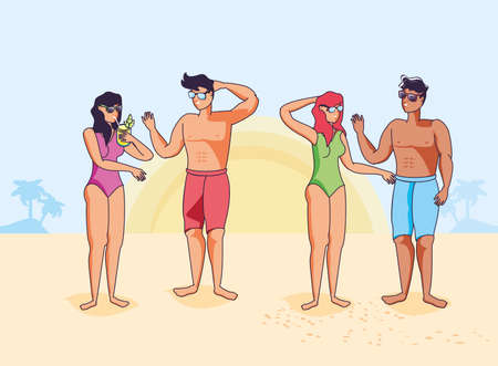people with swimsuit in beach summer scene vector illustration designのイラスト素材