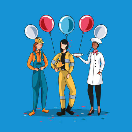 happy labor day label with group of workers vector illustration designのイラスト素材