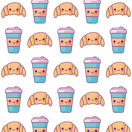 pattern of croissant breads with drinks style vector illustration designのイラスト素材
