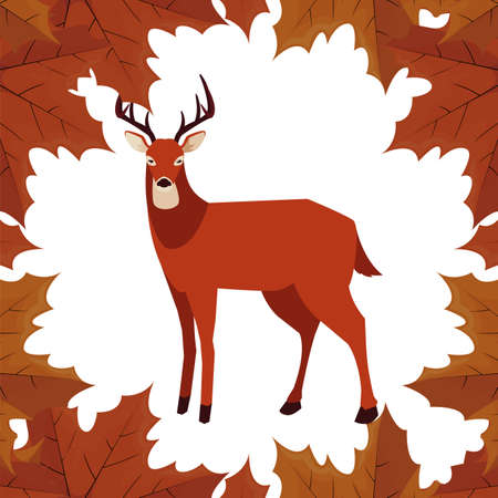 deer wildlife foliage happy autumn season vector illustrationのイラスト素材