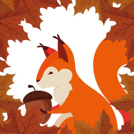 happy autumn season squirrel with acorn foliage vector illustrationのイラスト素材