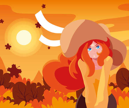 Woman in autumn design, season nature ornament garden decoration and botany theme Vector illustrationのイラスト素材