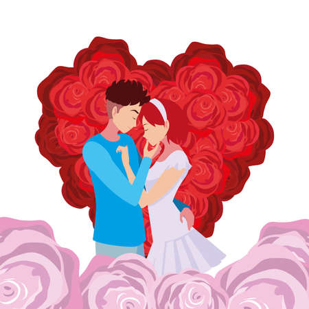 couple romantic flowers shape heart love vector illustrationのイラスト素材