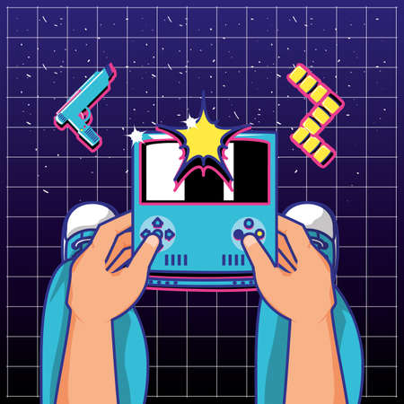 gamer hands playing with handle console vector illustration designのイラスト素材