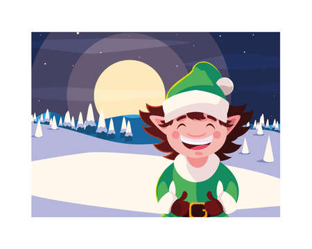 elf cartoon design, Merry christmas season decoration card invitation celebration and holiday theme Vector illustrationのイラスト素材