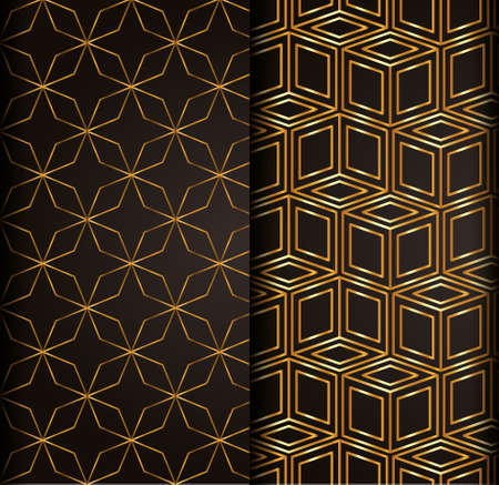 Pattern gold design over black rectangles background, Abstract texture art wallpaper template and decoration theme Vector illustrationのイラスト素材