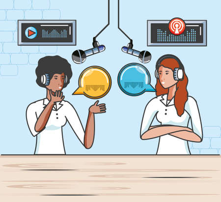 singer women in digital audio studio vector illustration designのイラスト素材