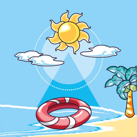 Summer and vacation icon set design, Beach tropical relaxation outdoor nature tourism island and season theme Vector illustrationのイラスト素材