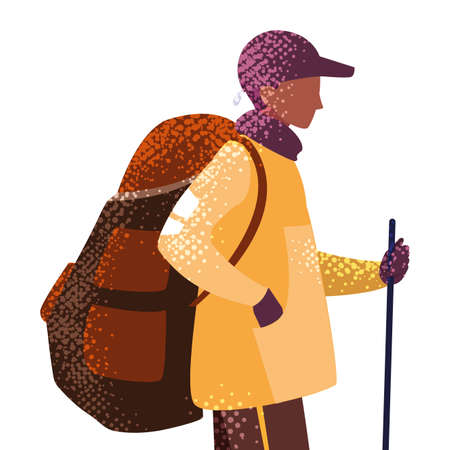 man with backpack hiking wanderlust vector illustrationのイラスト素材