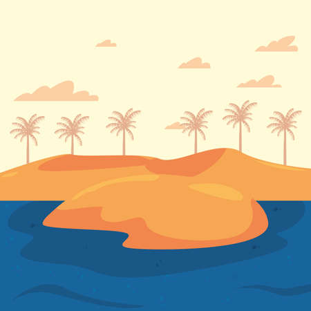 summer time holiday landscape beach palm trees vector illustrationのイラスト素材