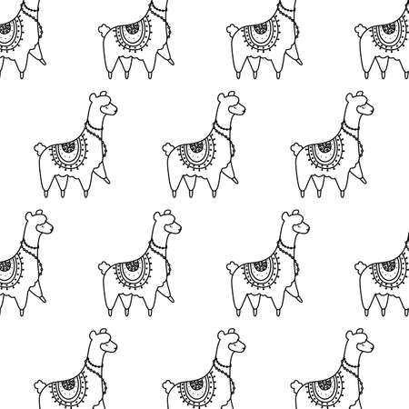 pattern of cute alpacas kawaii style vector illustration designのイラスト素材