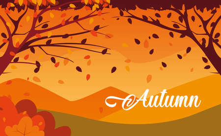 hello autumn poster with landscape and leaves vector illustration designのイラスト素材