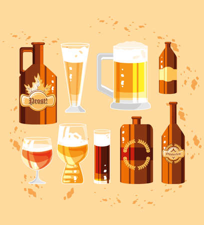 oktoberfest celebration day with set icons vector illustration designのイラスト素材