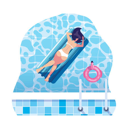 woman tanning in float mattress floating in water vector illustration designのイラスト素材