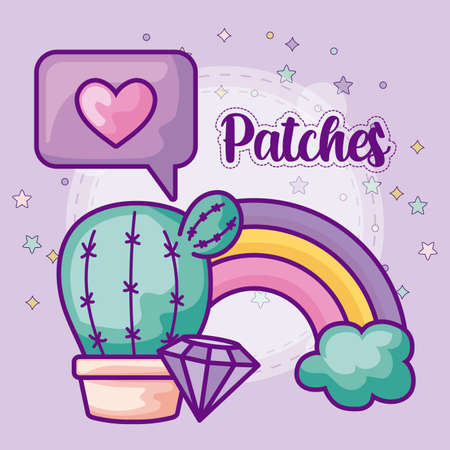set patches of cactus and icons vector illustration designのイラスト素材
