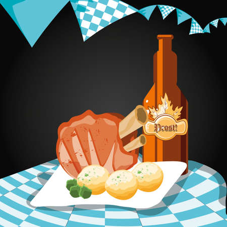 oktoberfest celebration day with beer bottle vector illustration designのイラスト素材