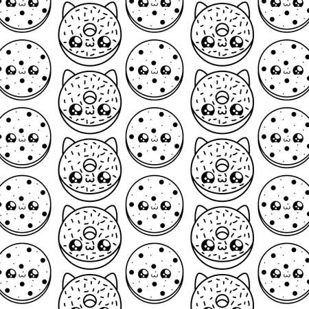 pattern of fresh cookies and donuts kawaii style vector illustration designのイラスト素材