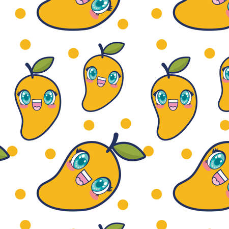 cute mango fruit kawaii pattern vector illustration designのイラスト素材