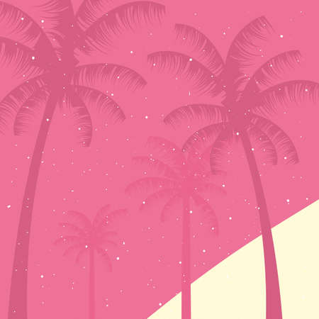 hello summer background pink palms vector illustrationのイラスト素材