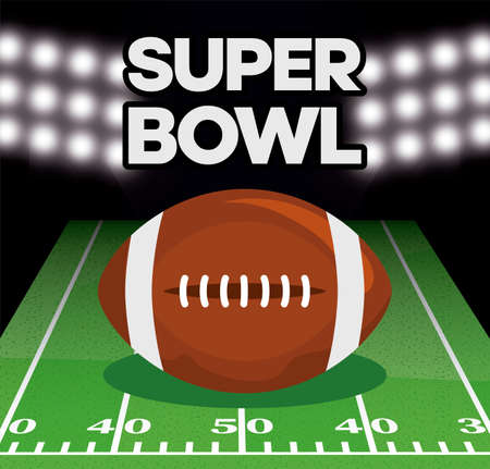 Ball over field design, Super bowl american football sport hobby competition game training equipment tournament and play theme Vector illustrationのイラスト素材