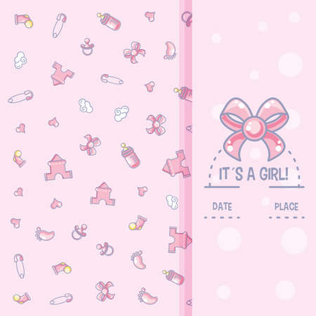 it is a girl baby shower card with pattern of objects for girl vector illustration designのイラスト素材