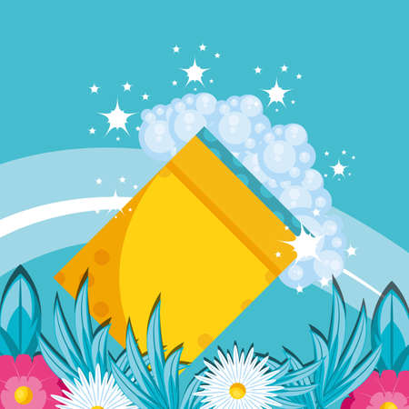 housekeeping tools with foam and flowers vector illustration designのイラスト素材