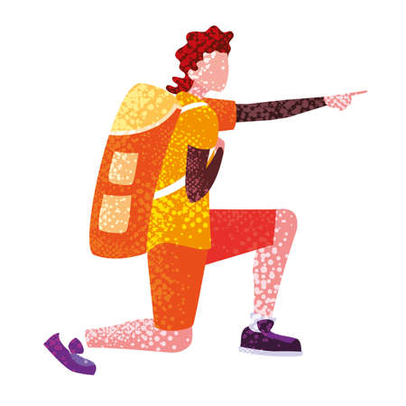 man with backpack hiking wanderlust vector illustrationのイラスト素材