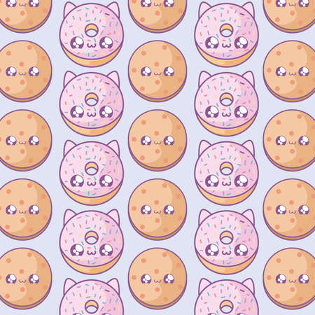 pattern of fresh cookies and donuts kawaii style vector illustration designのイラスト素材