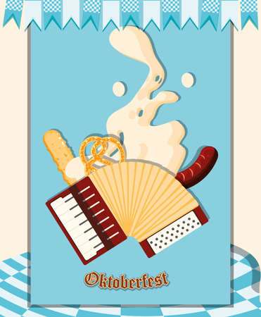 oktoberfest celebration day with accordion vector illustration designのイラスト素材
