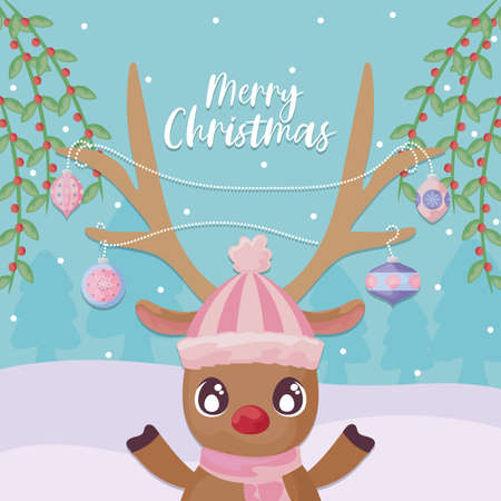 merry christmas label with reindeer vector illustration designのイラスト素材