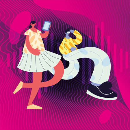 couple walking and dancing with style vector illustration designのイラスト素材