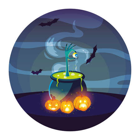 Bowl with pumpkins design, Halloween holiday horror scary celebration autumn dark and party theme Vector illustrationのイラスト素材