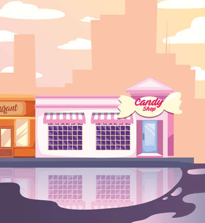 candy shop street market commerce flat design vector illustrationのイラスト素材