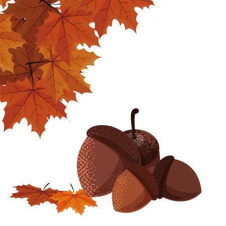 happy autumn season foliage leaves acorns vector illustrationのイラスト素材