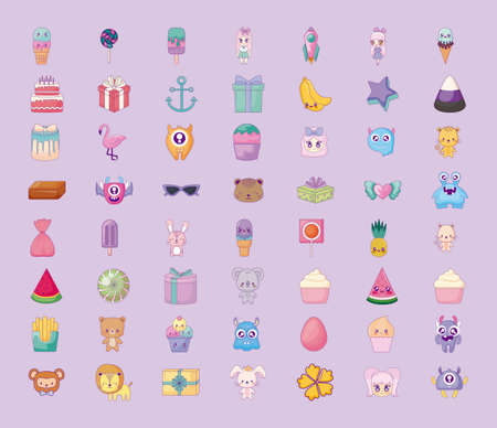 cute set icons style kawaii vector illustration designのイラスト素材