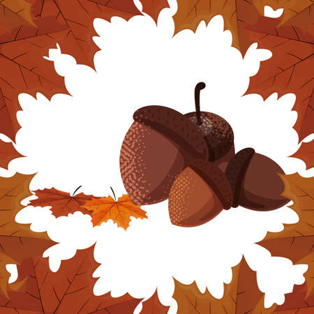 happy autumn season foliage leaves acorns vector illustrationのイラスト素材