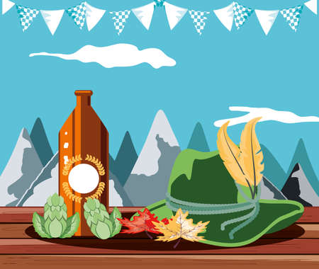 oktoberfest celebration day with tyroline hat vector illustration designのイラスト素材